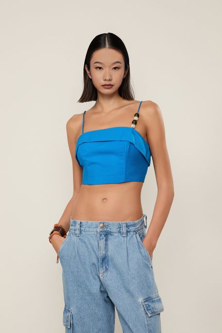 Cropped Pala Detalhe Alca Azul States - P