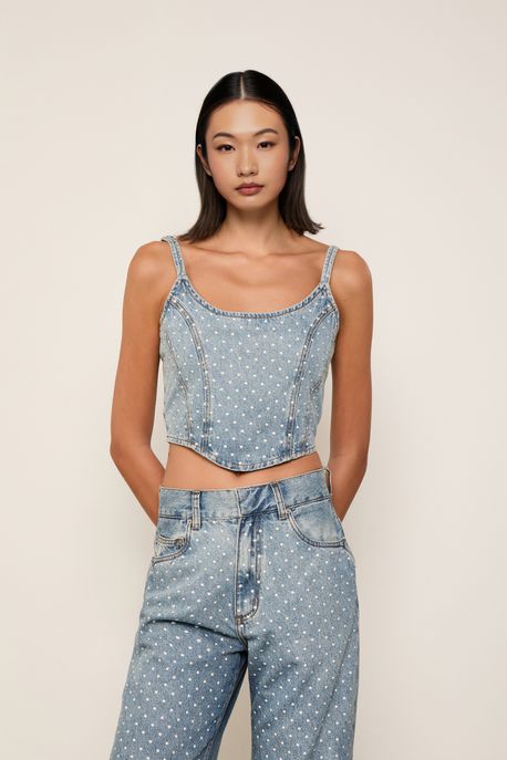 Top Jeans Com Aplicacao Jeans Claro - P