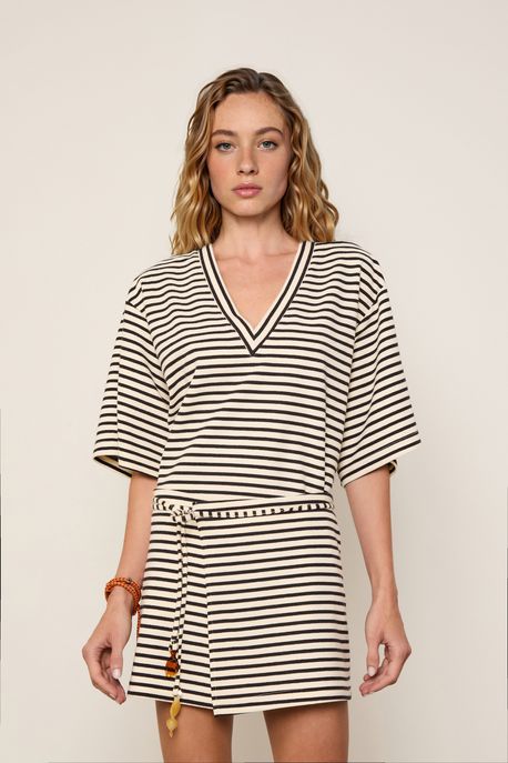 Blusa De Malha Estruturada Listrado - G