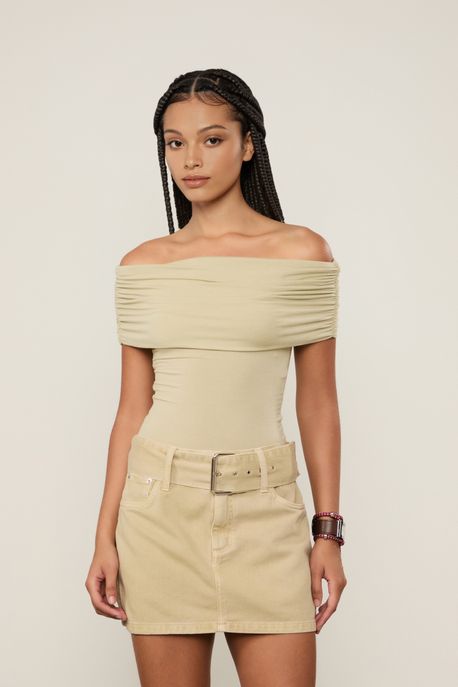 Blusa De Malha Ombro a Ombro Verde Pale - G