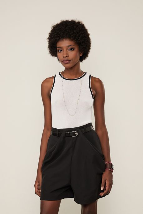 Blusa De Tricot Detalhe Bicolor Off White - G