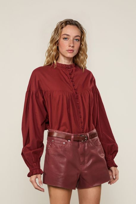 Blusa De Voil Com Botoes Forrados Marrom Taipas - M