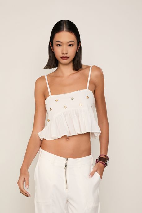 Blusa De Algodão Bordado Curta Franzida Madras Violeta - M