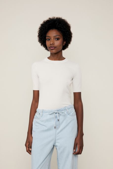 Blusa De Tricot Decote Redondo Off White - GG