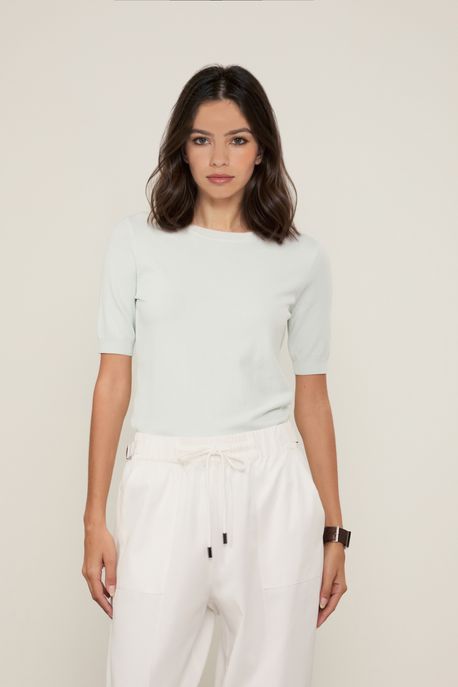 Blusa De Tricot Decote Redondo Azul Onda/Lily - PP