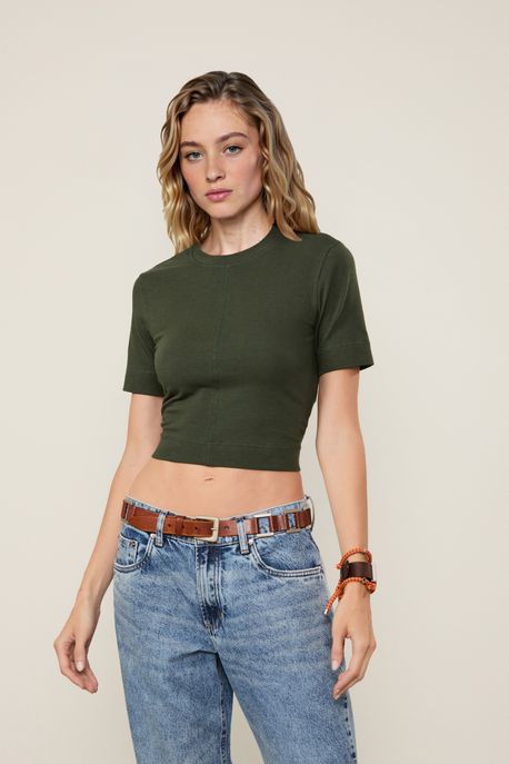 Blusa Manga Curta Recorte Central Verde Cadis - GG