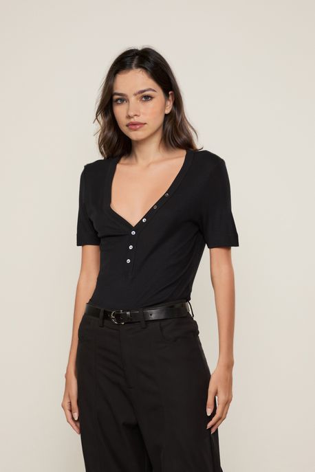 Blusa Mc Ribana Botões Frontais Preto - PP