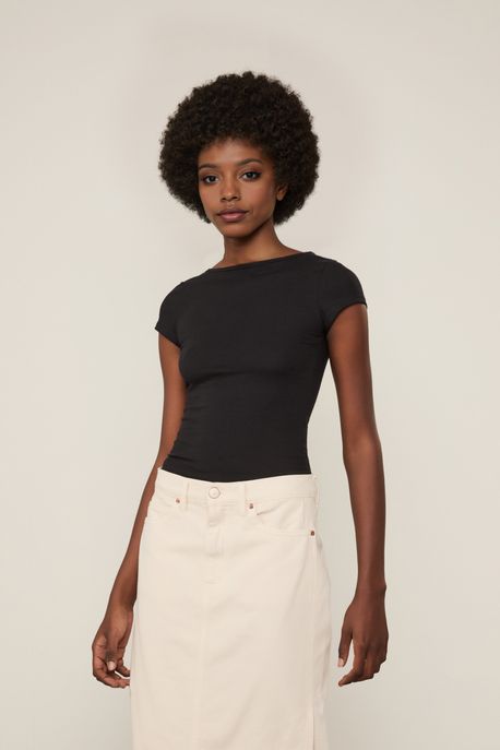 Blusa Malha Mc Decote Costas Cinza Spray - P