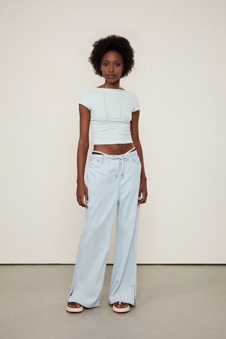 Blusa Malha Mc Decote Costas Lily Azul Onda - P