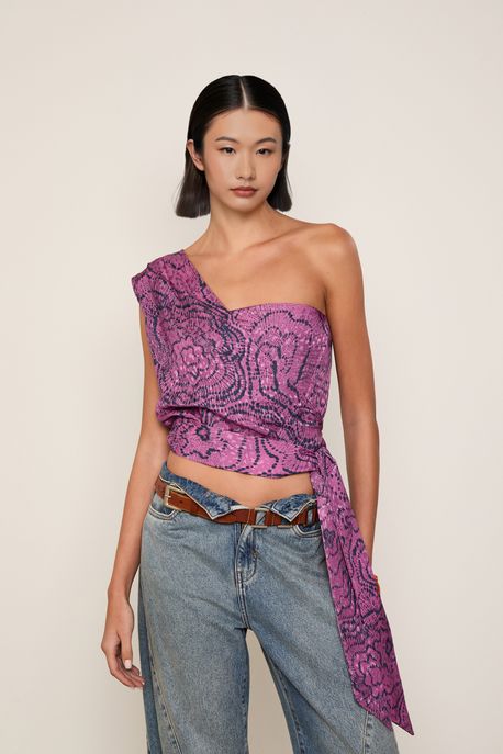 Blusa Est Floral Pipa e Navy Est Floral Anemona Pipa e Navy - G