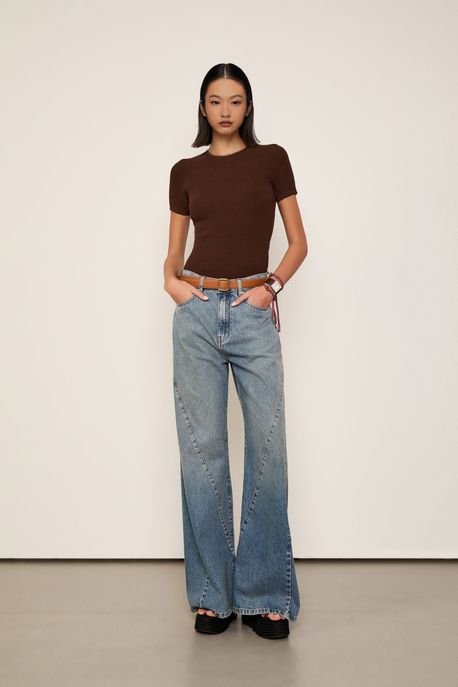 Blusa Tricot Manga Curta Marrom Mink - M
