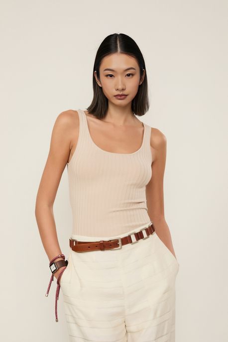 Regata De Tricot Cropped Canelada Cinza Medio - M