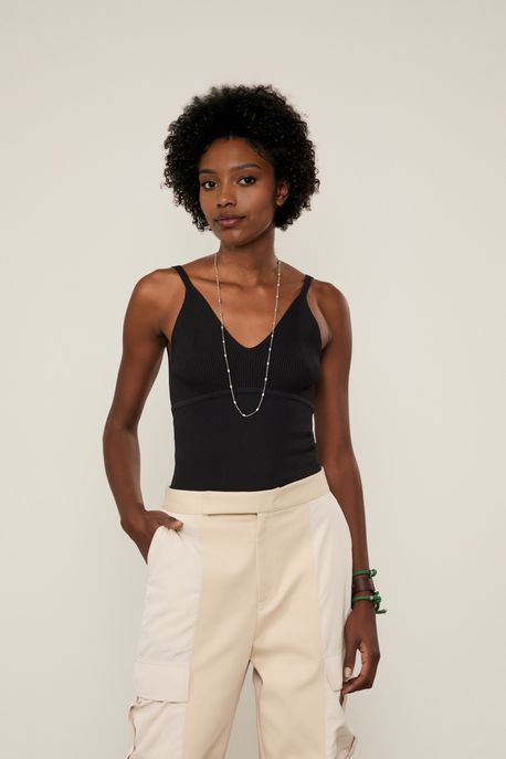Regata De Tricot Canelada Preto - M