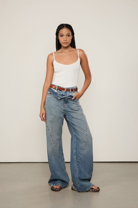 Regata De Tricot Decotada Alças Finas Off White - G