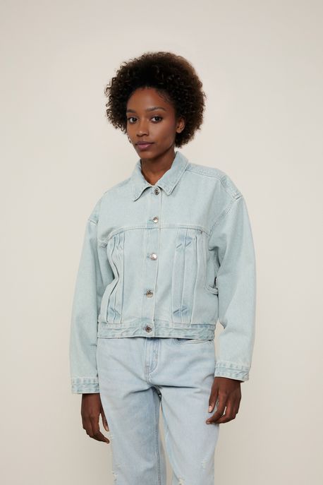 Jaqueta Jeans Overshit Bordado Jeans Claro - P