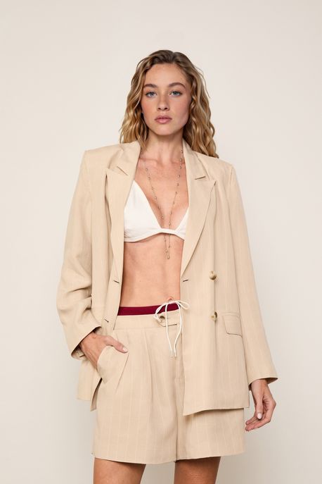 Blazer De Alfaiataria Fio Tinto Cinza Medio - P