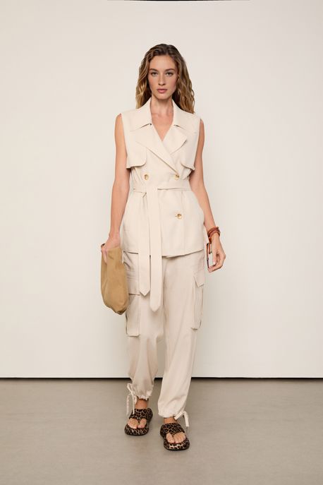 Colete De Alfaiataria Like Linen Cinza Medio - G