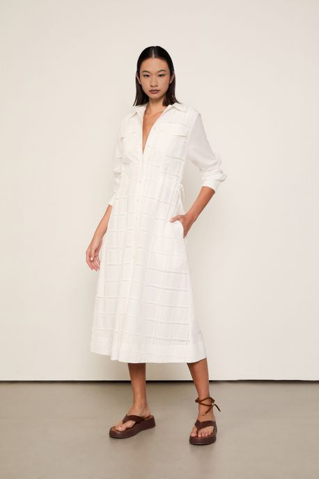 Vestido De Algodão Bordado Com Gorgurão Madras Violeta - G