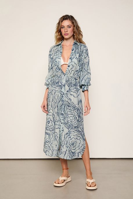 Vestido Chemise Est Floral Anemona e Nav Est Floral Anemonas Onda e Navy - P