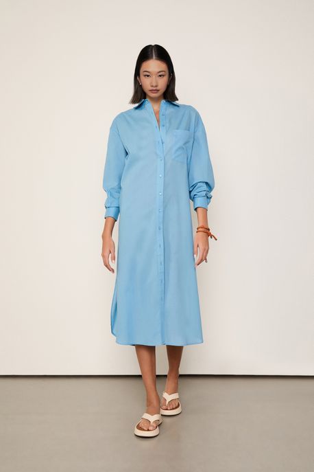 Vestido Chemise De Algodão Azul States - P