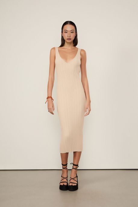 Vestido De Tricot Midi Costas Abertas Cinza Medio - M