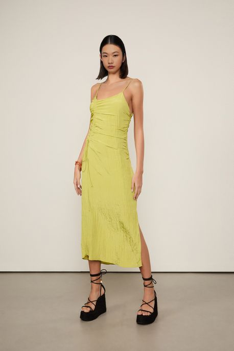 Vestido De Cetim Franzido Verde Prim - M