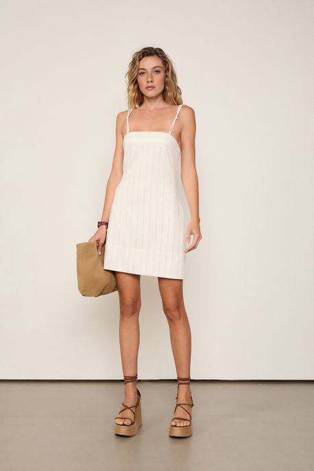 Vestido De Viscose Curto Com Alças Em No Off White - G