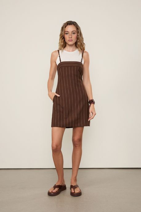 Vestido De Viscose Curto Com Alças Em No Marrom Mink - M