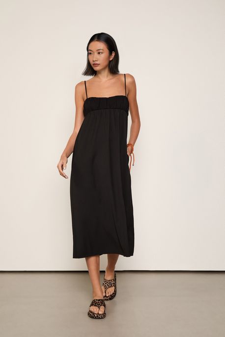 Vestido De Crepe Franzido Preto - G
