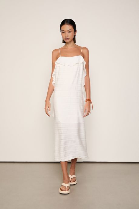 Vestido Longo Stripes Babado Bege Whitecap - G