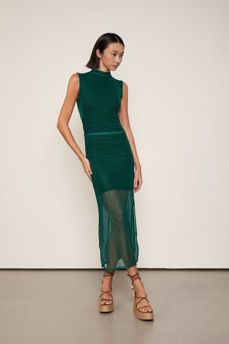 Vestido De Tule Miidi Franzidos Verde Cadis - PP