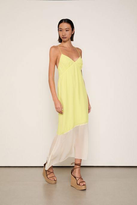 Vestido Midi Mix Tecidos Verde Prim - P