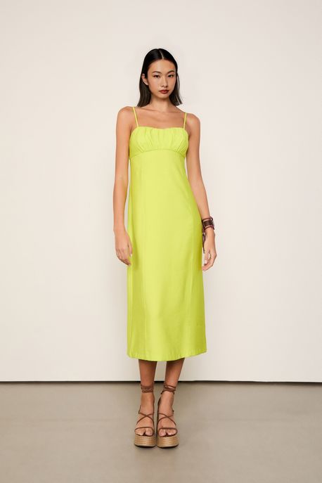 Vestido Midi Twill Abertura Costas Verde Prim - M