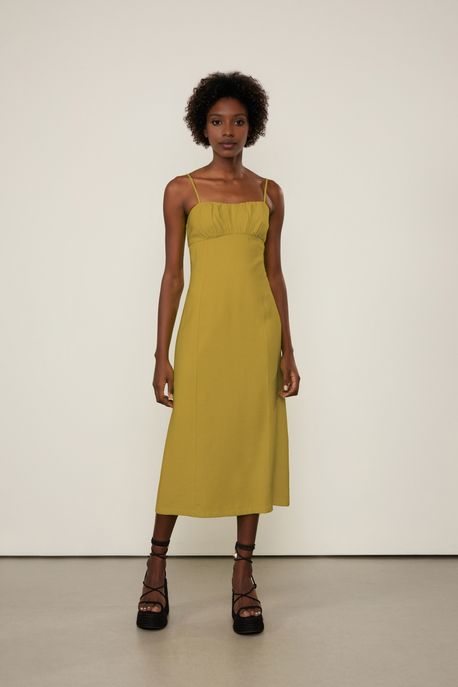 Vestido Midi Twill Abertura Costas Verde Calor - M