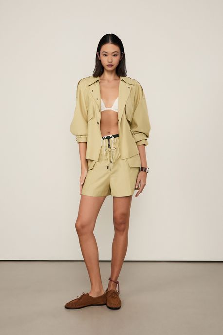 Shorts De Tencel Com Zíper e Amarração Verde Pale - M