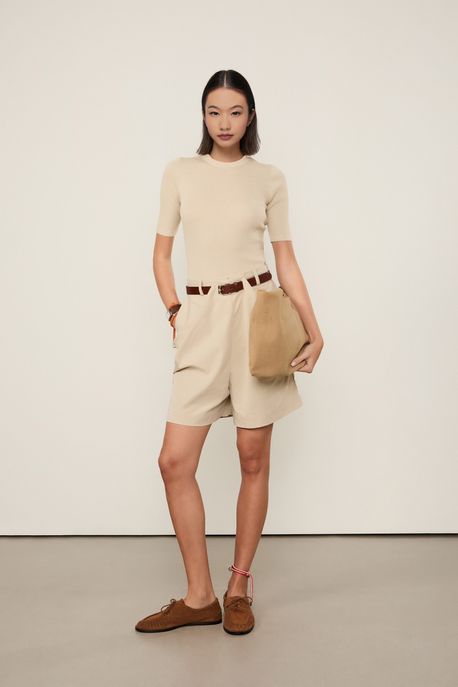 Shorts Prega Frontal Alfaiataria Verde Pale - M