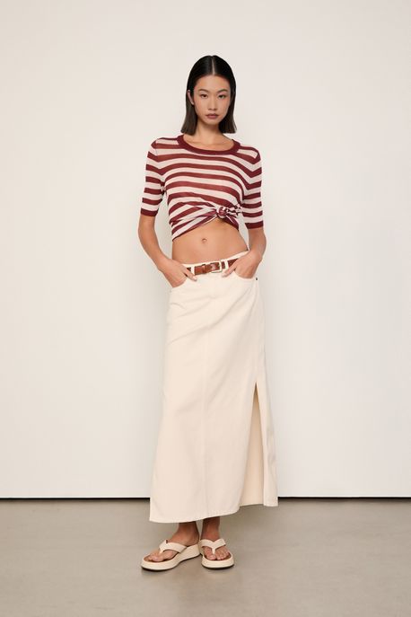 Saia Sarja Longa Fenda Lateral Bege Whitecap - 38