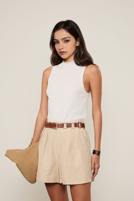 Regata De Tricot Cropped Rib Larga Branco - PP