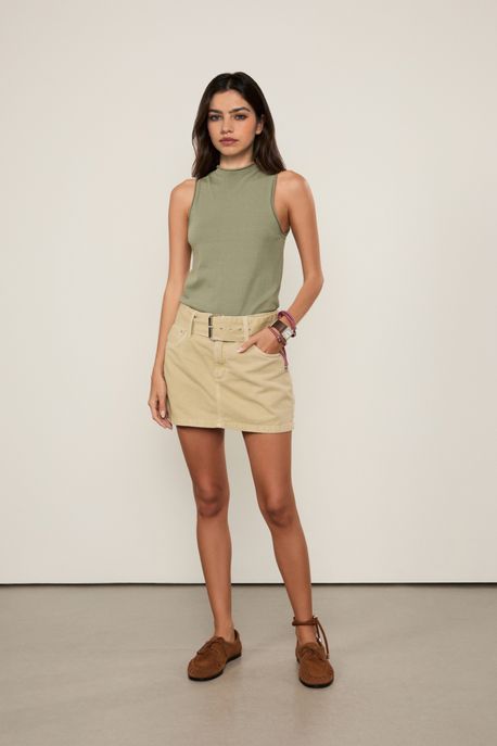 Regata De Tricot Cropped Rib Larga Cinza Spray - P