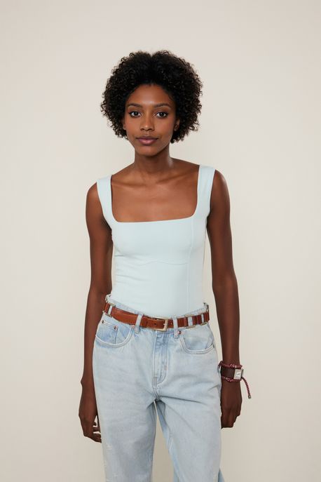 Regata Malha Decote Quadrado Verde Prim - P