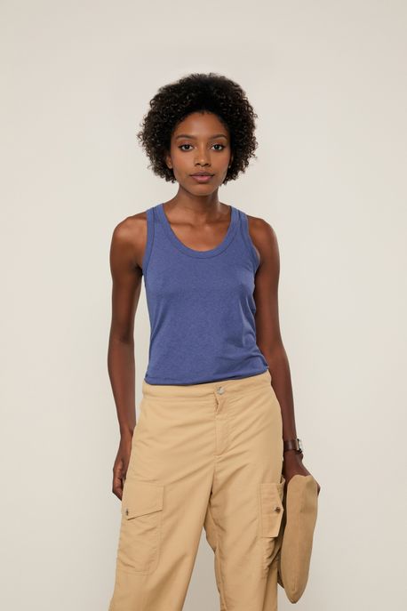 Regata Malha Linho Azul Navy - G