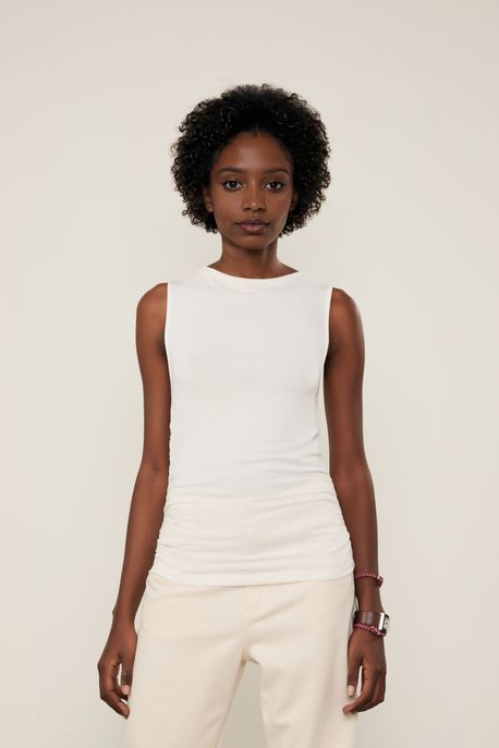 Regata Malha Decote Canoa Off White - M