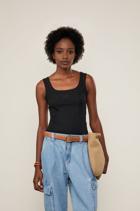 Regata Rib Basic Logo Preto - GG