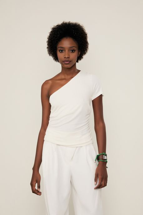 Regata Um Ombro So Franzidos Off White - M