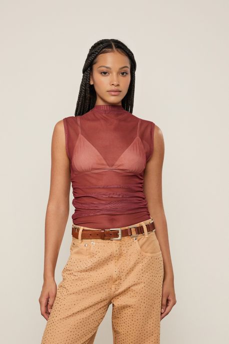 Regata De Tule De Franzidos Marrom Taipas - GG