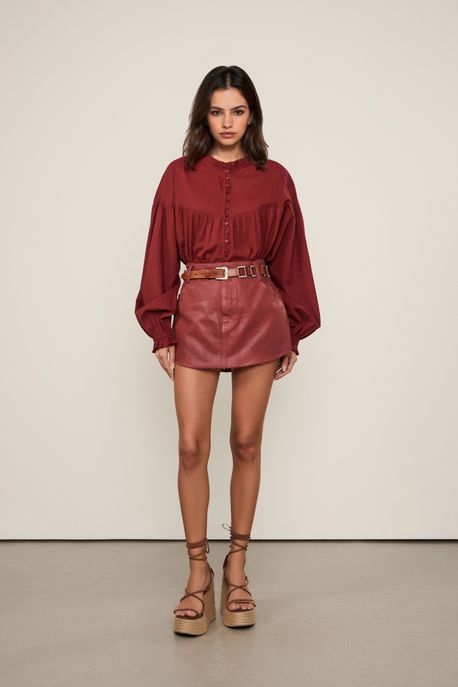 Saia Sarja Curta Basic Resinado Marrom Taipas - 44