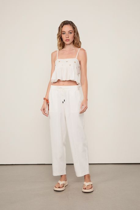 Calça De Tencel Ampla Com Gorgurão Rosa Manha - G