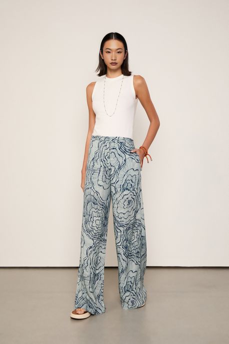 Calça Est Floral Anemona e Ondas e Navy Est Floral Anemonas Onda e Navy - P