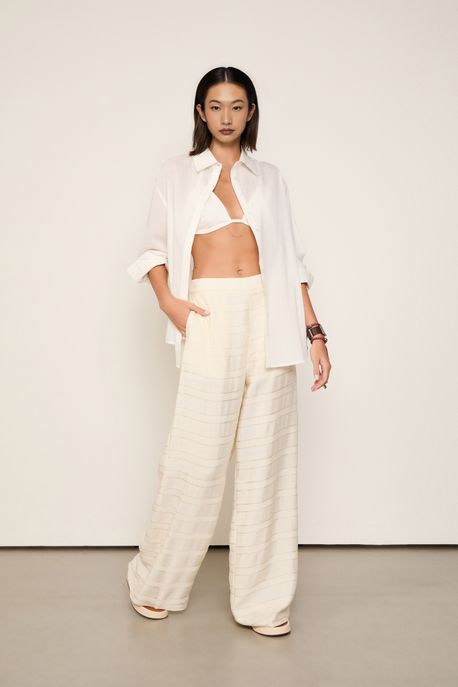 Calça Reta Stripes Bege Whitecap - PP