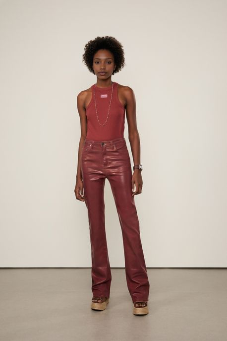 Calça Sarja Boot Basic High Like Leather Marrom Taipas - 40